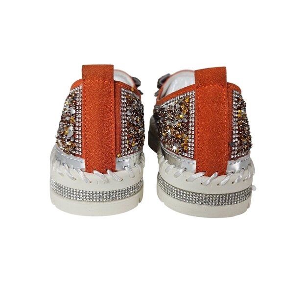 Womens 8.5/39 Rhinestone Bow Platform Sneakers Glitter Walking Slip-On Loafers - Picture 9 of 15